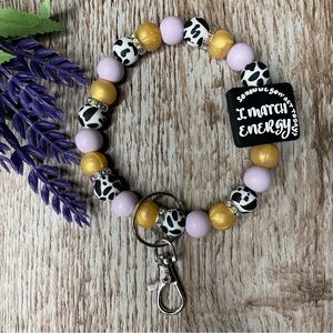 Wristlet Keychain Energy Cow Artisan Silicone Beaded Handcrafted Bracelet Key